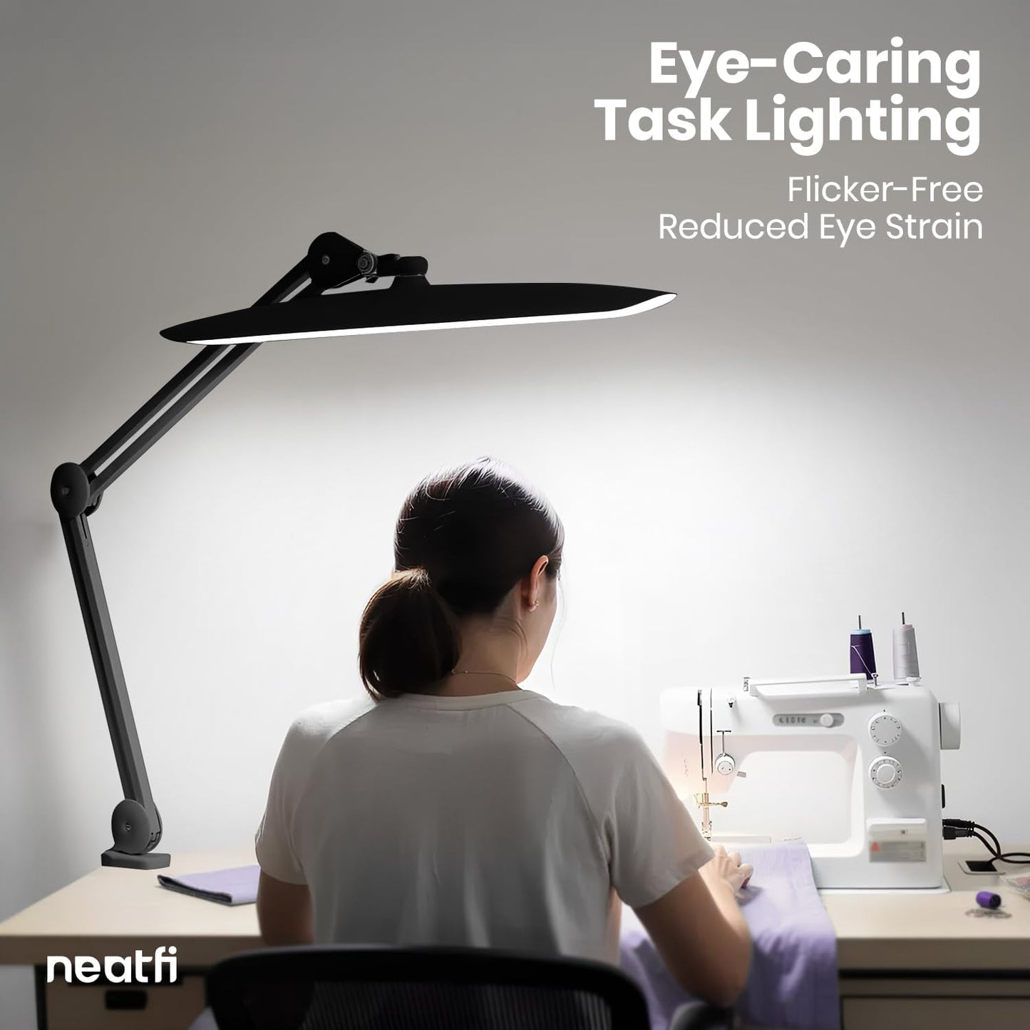 Neatfi XL 2200 Lumens 24W LED Desk Lamp with Clamp - Shadow-Free Task Lighting | 4-Level Dimming | Home Office & Crafts Use | 20-Inch Wide Head (Non-CCT, Black)