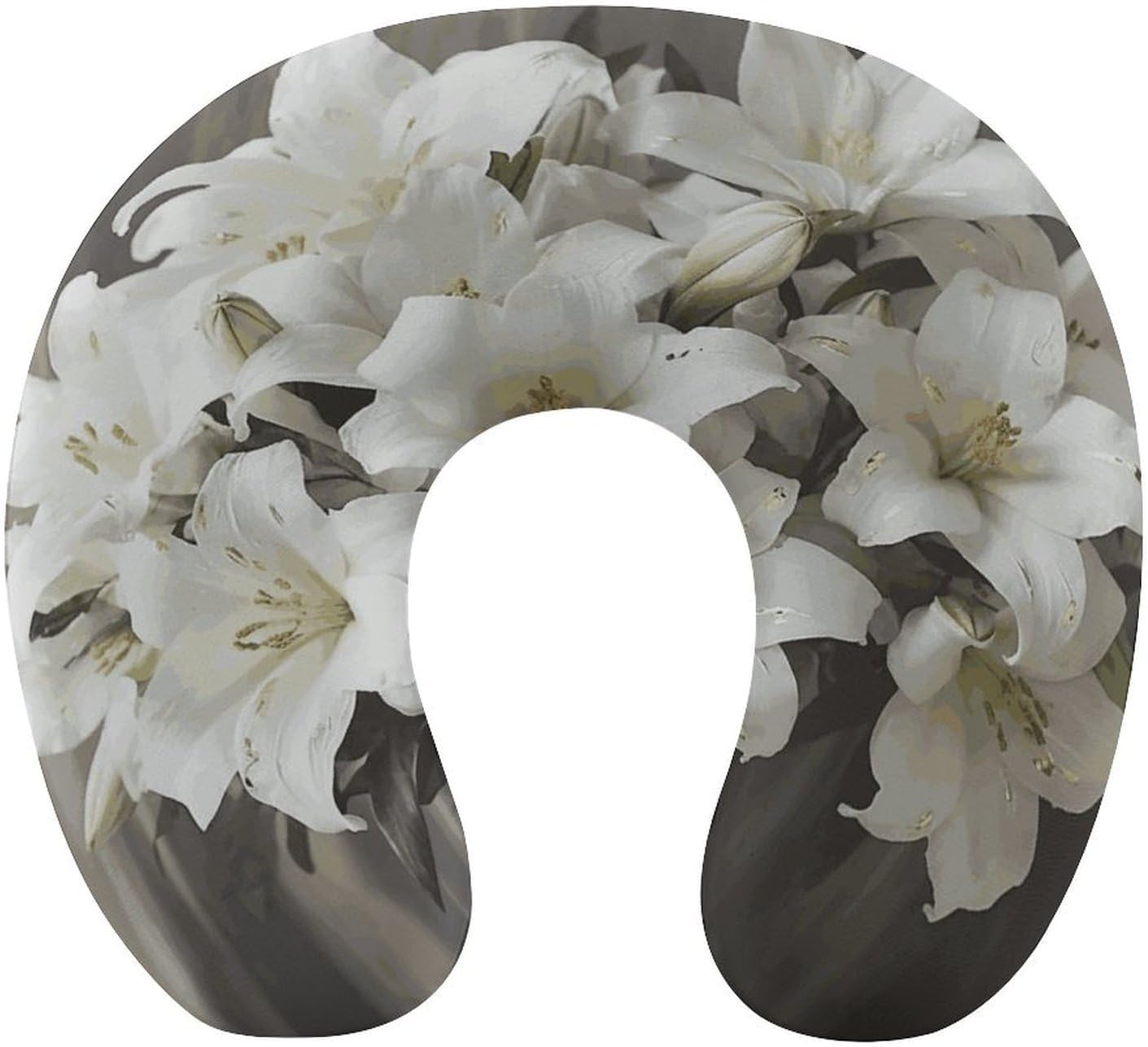 White Lily Bouquet Neck Pillow Memory Foam U Shaped Pillows Portable Pillows for Shoulder Travel Head Support Pillow with Concealed Zipper for Airplane Car Home Office