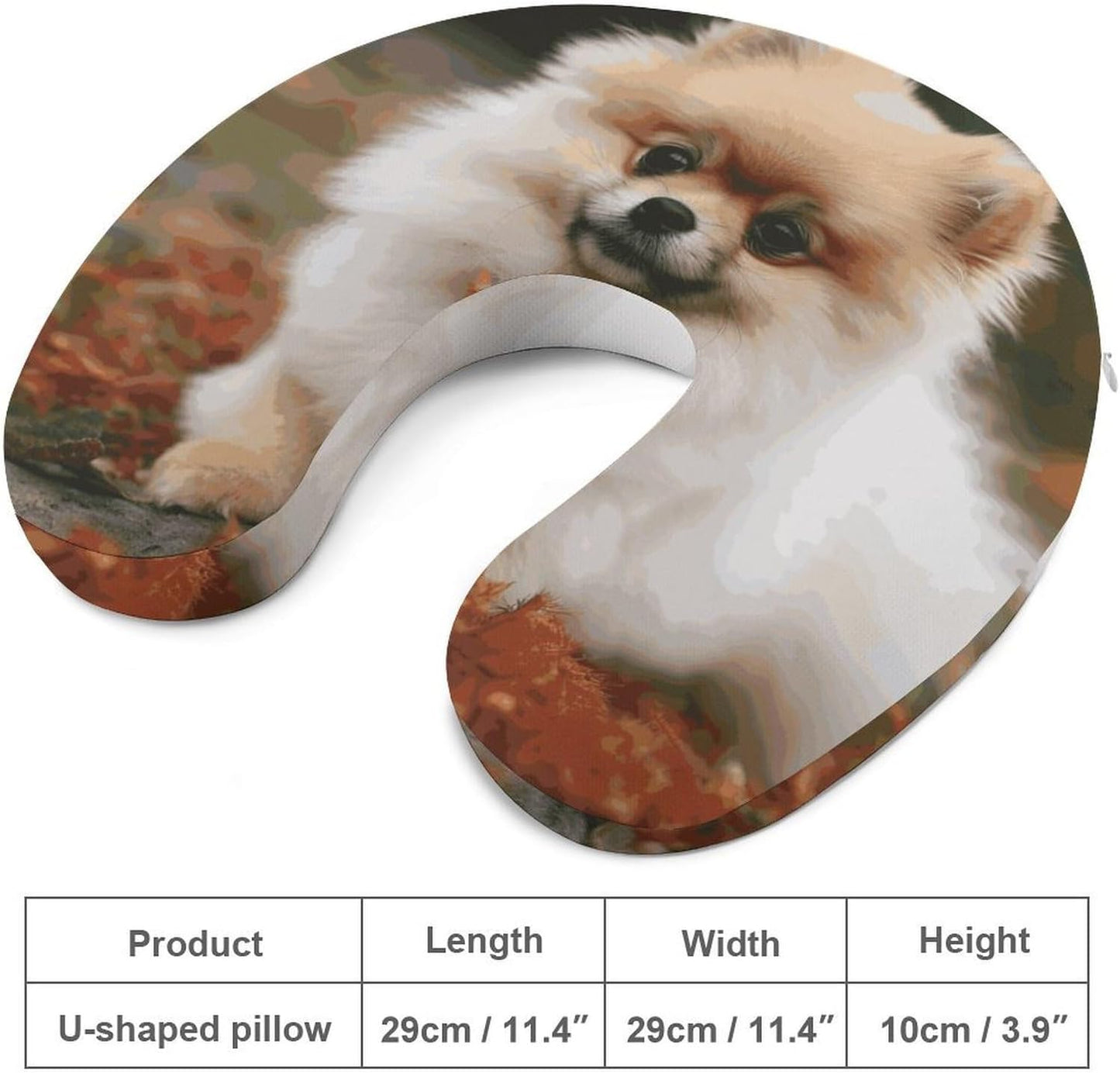 Short-haired Pomeranian Dog Neck Pillow Memory Foam U Shaped Pillows Portable Pillows for Shoulder Travel Head Support Pillow with Concealed Zipper for Airplane Car Home Office