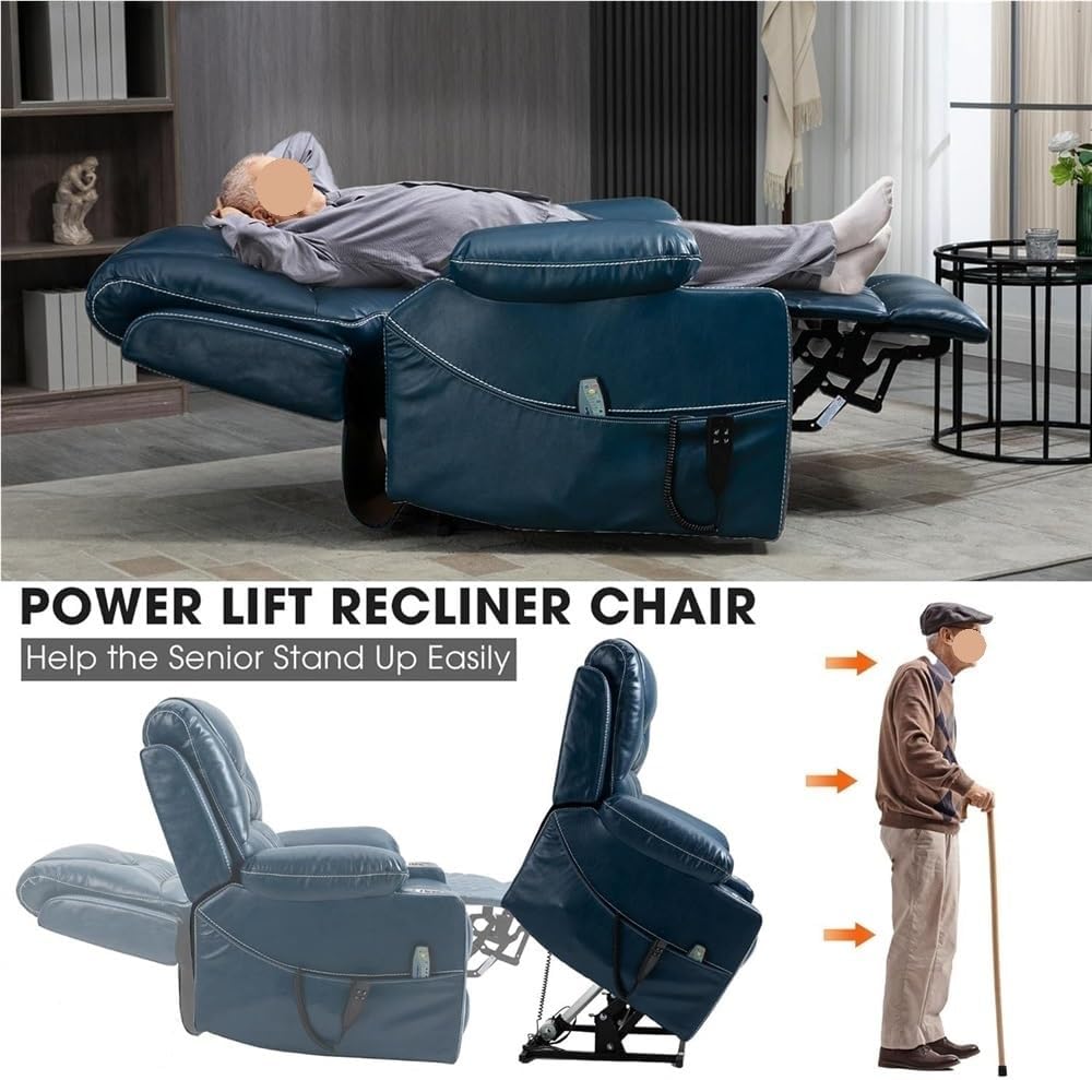 Large Power Lift Recliner Chair Sofa with Massage and Heat Infinite Positions Cup Holders Extended Footrest Side Pockets Electric Recliners Chairs for Home Theater