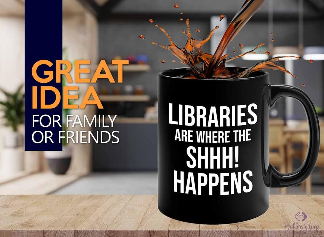 Book Lover Coffee Mug 11oz Black - shhhh! happens - Birthday Gifts for Readers Gifts for Book Lovers Girls Book Club