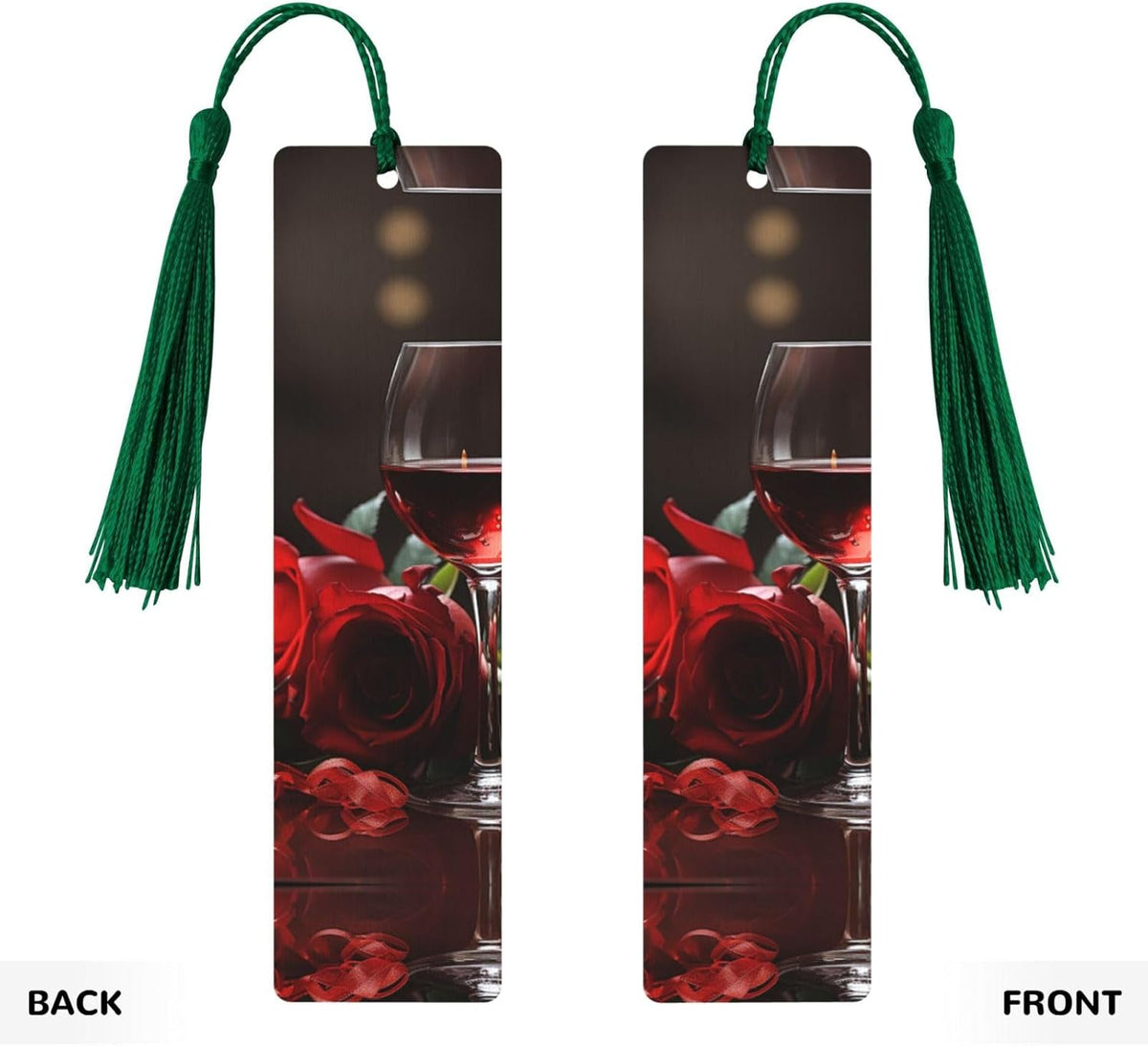 Red Rose Wine Glass and Candle Wooden Bookmarks for Book Lovers, Handmade DIY Book Mark with Colorful Tassels Double-Sided Printed Page Markers Artistic Book Accessories Gift for Women Men