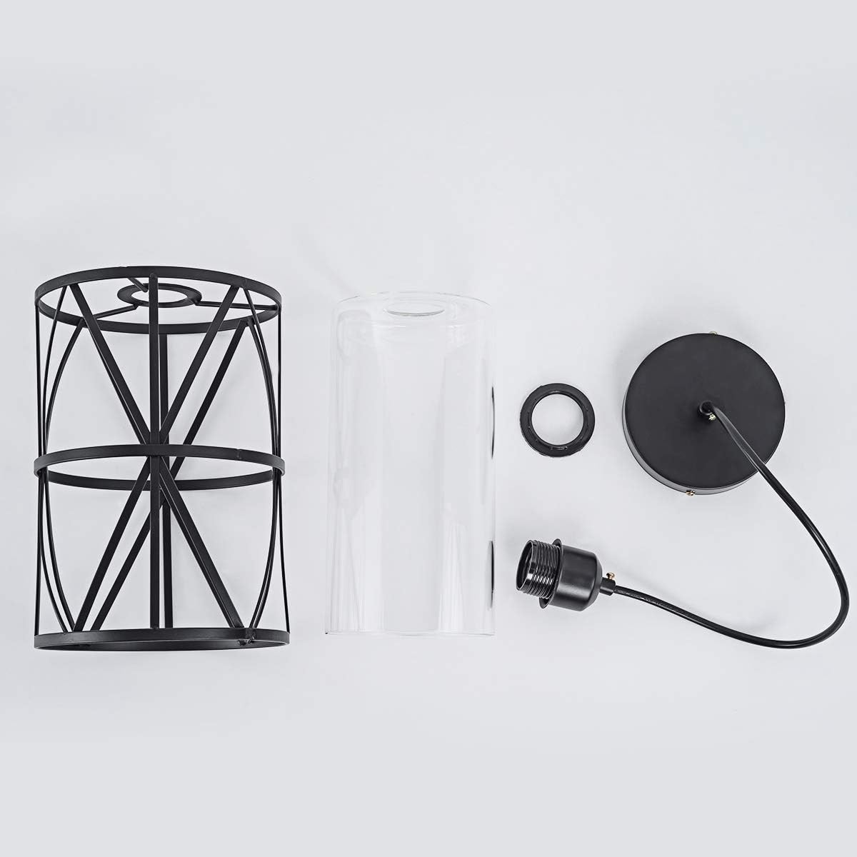 Black Industrial Metal Pendant Light with Clear Glass Shade, Transitional Cylinder Pendant Lighting Fixture for Kitchen Island Sink Counter Dining Room