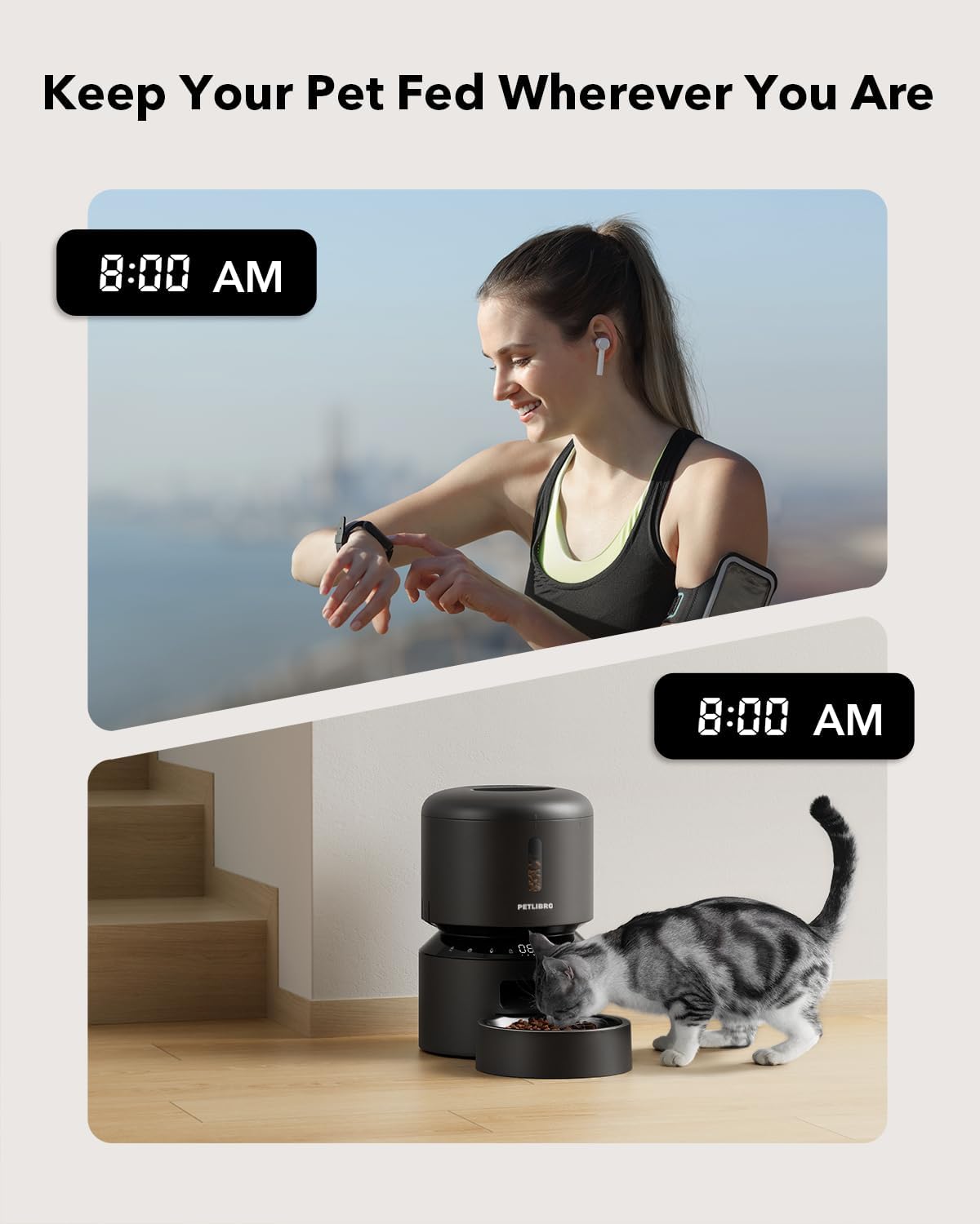 PETLIBRO Automatic Cat Feeder – 3L Programmable Pet Food Dispenser with Airtight Storage, Timed Portion Control, Voice Meal Call & Dual Power Supply, Clog-Free Healthy Feeding for Cats & Small Dogs