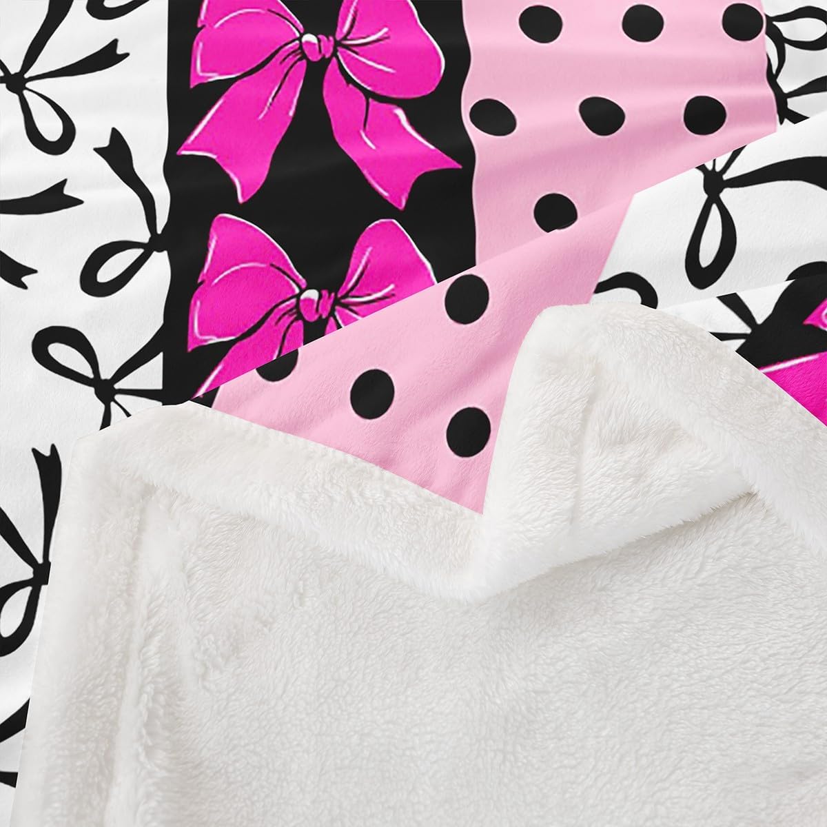 Feelyou Cute Bow Fleece Throw Blanket 40"x50" Bowknot Sherpa Blanket for Bed Sofa Couch Boys Girls Teens Girls Bow Plush Blanket Women Men Rose Pink White Black Fuzzy Blanket