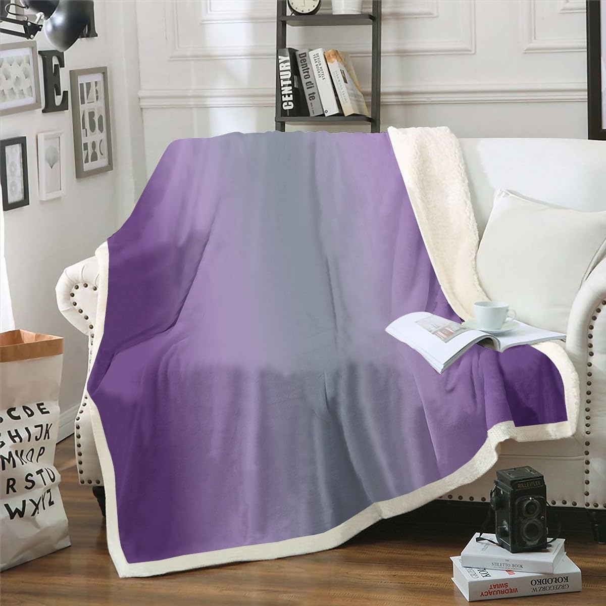 Erosebridal Purple and Grey Blanket for Girls Boys Kids,Rainbow Ombre Throw Blanket Aesthetic Bed Sofa Couch Decor for Women Men,Gradient Colorful Fleece Blanket Abstract Fuzzy Blanket 50"x60"