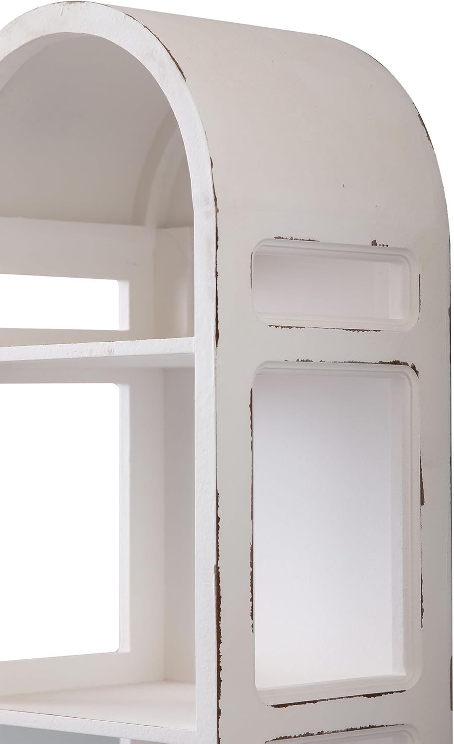 SOFE 3 Shelf White Wall Storage Cabinet with Drawer, 31" Tall Narrow Bathroom Cabinet Wall Mounted, Wood Display Cabinet, Arched Bookshelf, Modern Farmhouse Hanging Cabinets Storage