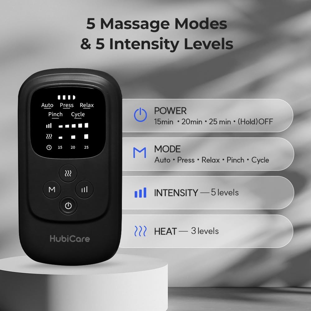 HuBDIC HubiCare Cordless Calf and Feet Massager with Heat and Air Compression for Circulation and Pain Relief, 5 Modes with 5 Intensities, Reduce Swelling, Muscles Relaxation Device (Black)