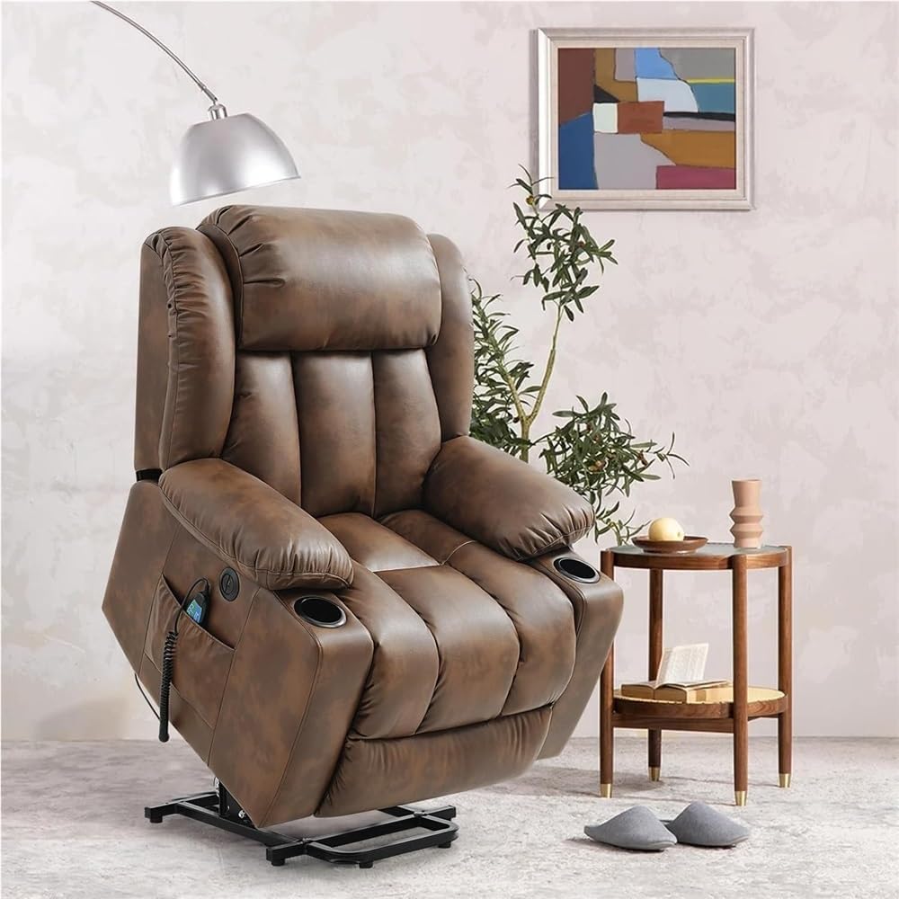 Power Lift Recliner Chair for Seniors, Leather Electric Chair with Armrests, Comfortable Lift Reclining Sofa Chair for Living Room, Home Theater Seating Recliner Chair