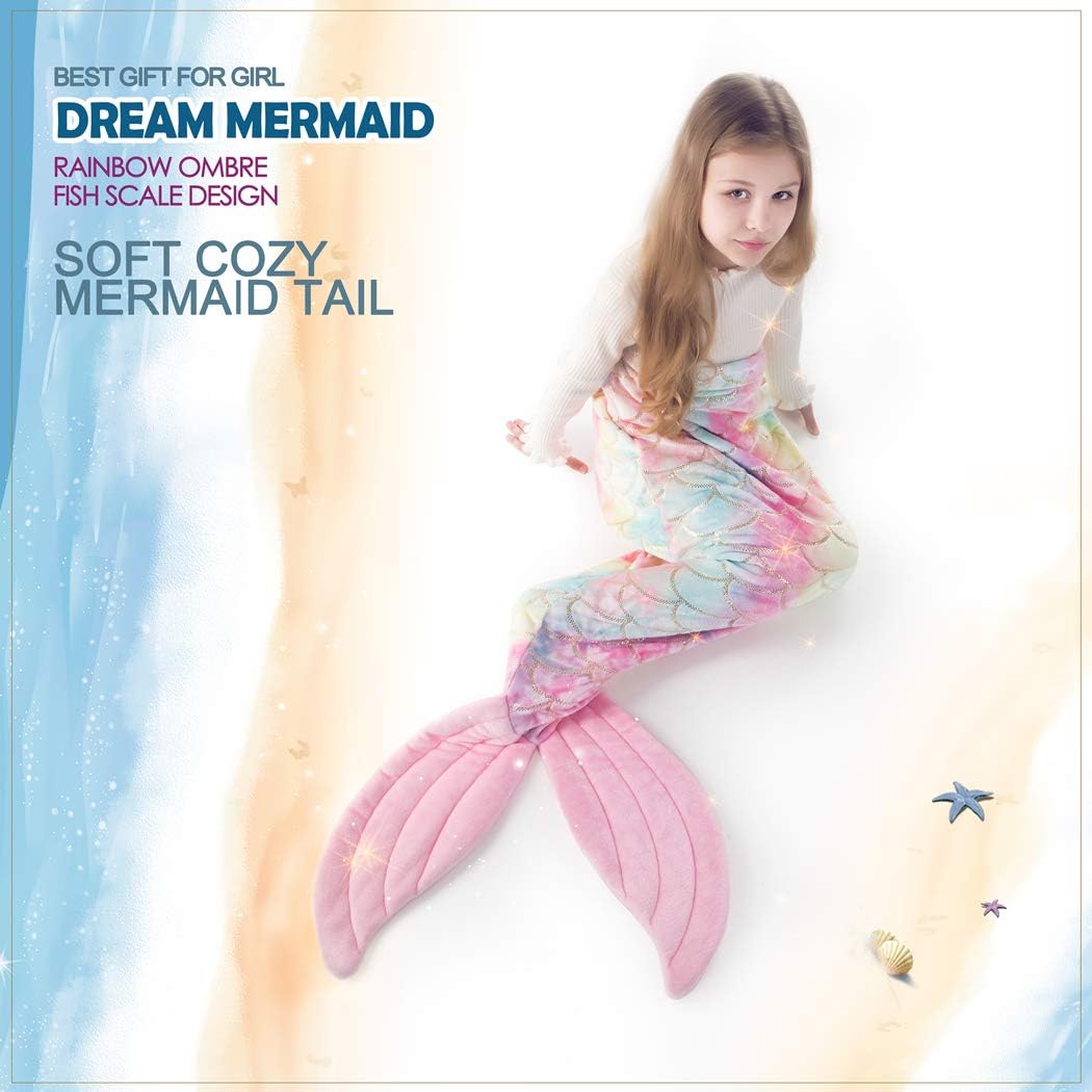 COSUSKET Mermaid Tail Blanket for Girls, All Seasons Soft Premium Colorful Fish Scale Design Snuggle