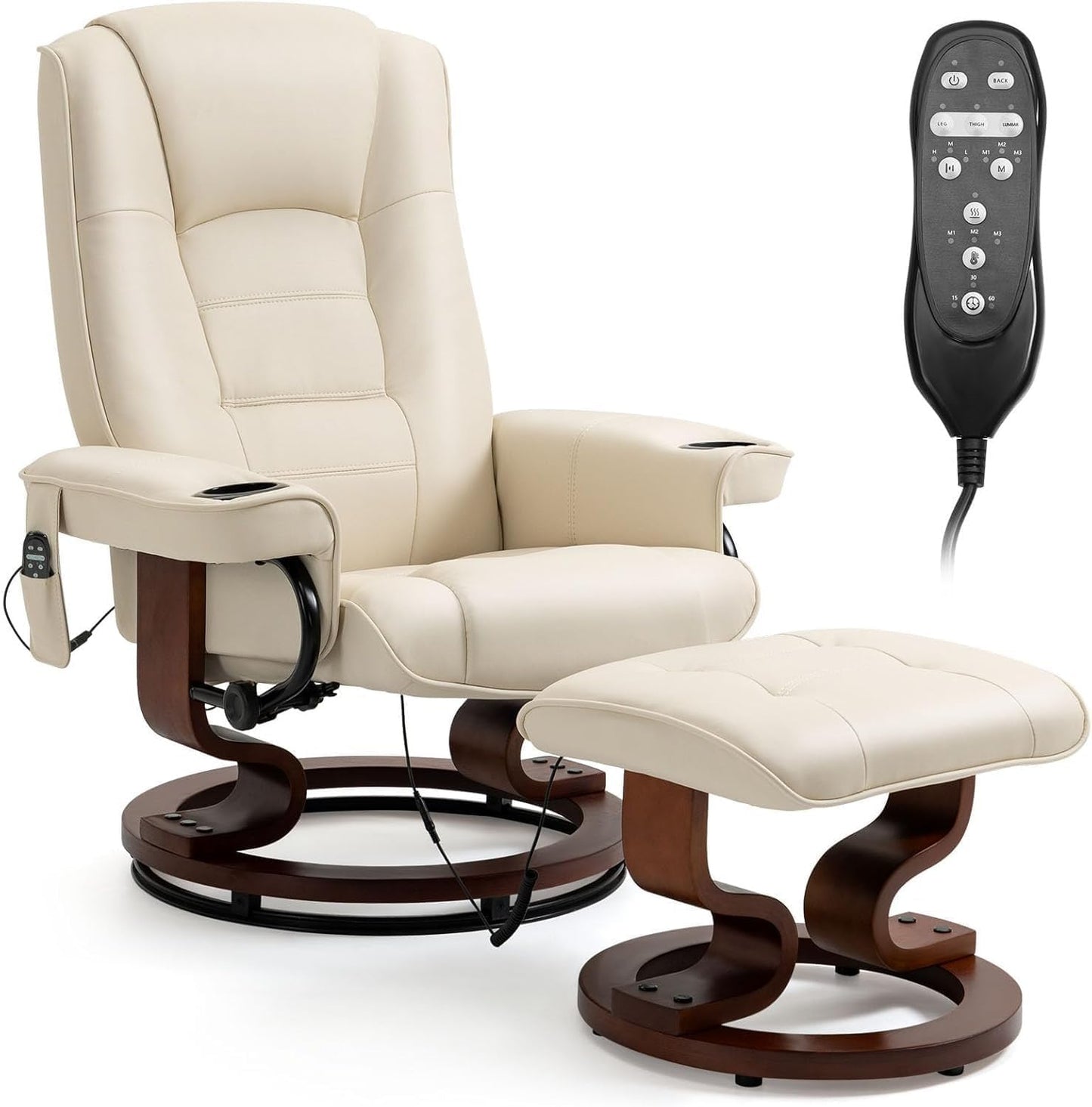 Electric Massage Recliner Chairs with Ottoman Footrest Adjustable Back Faux Leather Swivel Lounge Chair for Living Room Office Bedroom Furniture