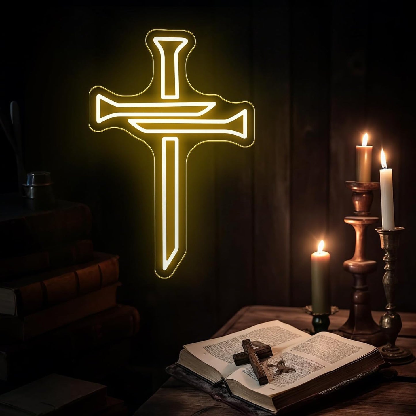 Christian Cross Neon Sign Easter Religious Cross Inspirational Led Light For Christian Home Worship Room Decor Gift Bedroom Room Home, Home Party, Wedding, Easter, New Year Gift-16.5IN-Warm White
