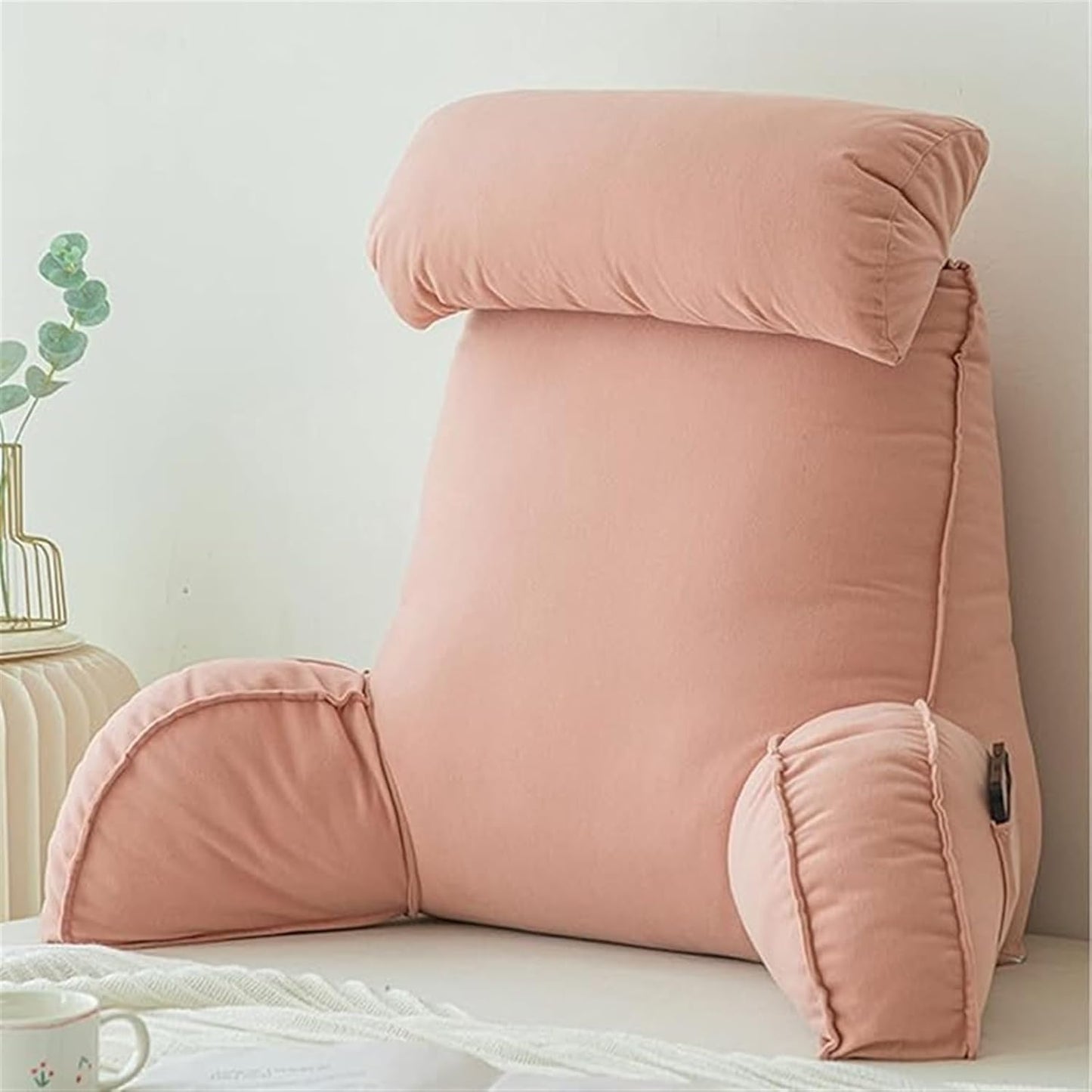 Backrest Cushion with Armrests, Reading Cushion for Bed, Back Support Cushion with Arms for Working on Laptop, Reading, Gaming, Watching TV ( Color : Pink , Size : 70*40*50cm (without headrest)