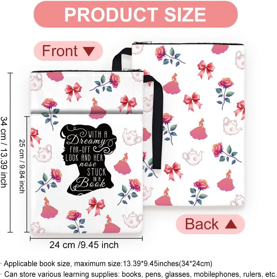 1pc Paperbacks Book Covers 13.4x9.45 inch Princess Book Pouches Cartoon Book Sleeve with Zipper and Front Pocket Bookish Books Protectors for Students Teachers