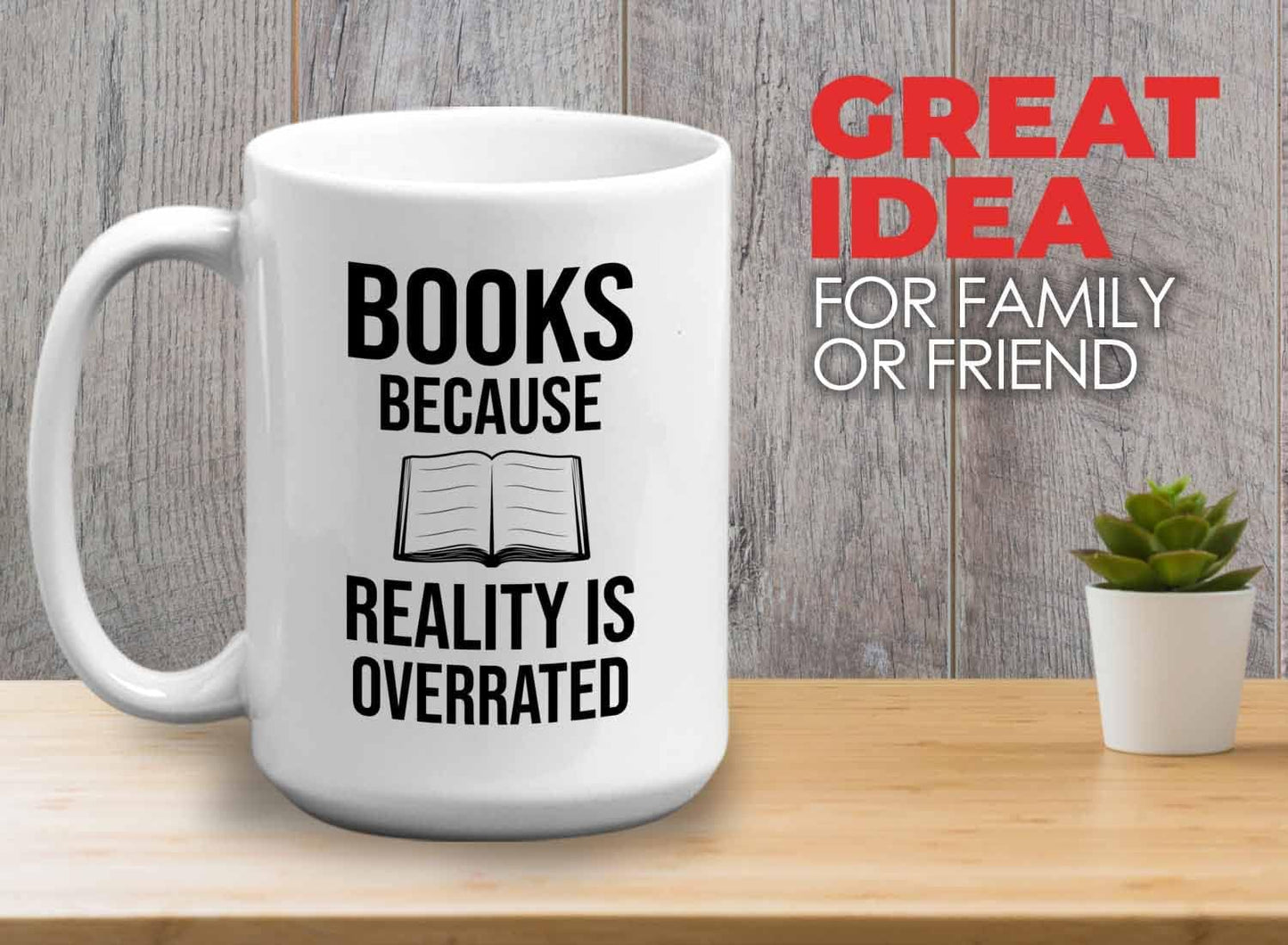 Bubble Hugs Writer Coffee Mug 15oz White - Books Because Reality is Overrated - Reading Book Lover for Bookworm Bibliophile Librarians Author Readers Bookish
