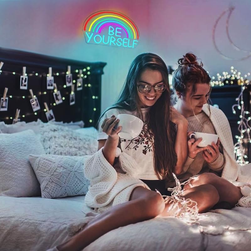 WLHOPE Be Yourself Neon Sign Be Yourself Neon Signs for Wall Decor Rainbow Neon Lights Classroom LED Light Up Sign for Bedroom Bookstore Reading Room Library Study Room Decoration