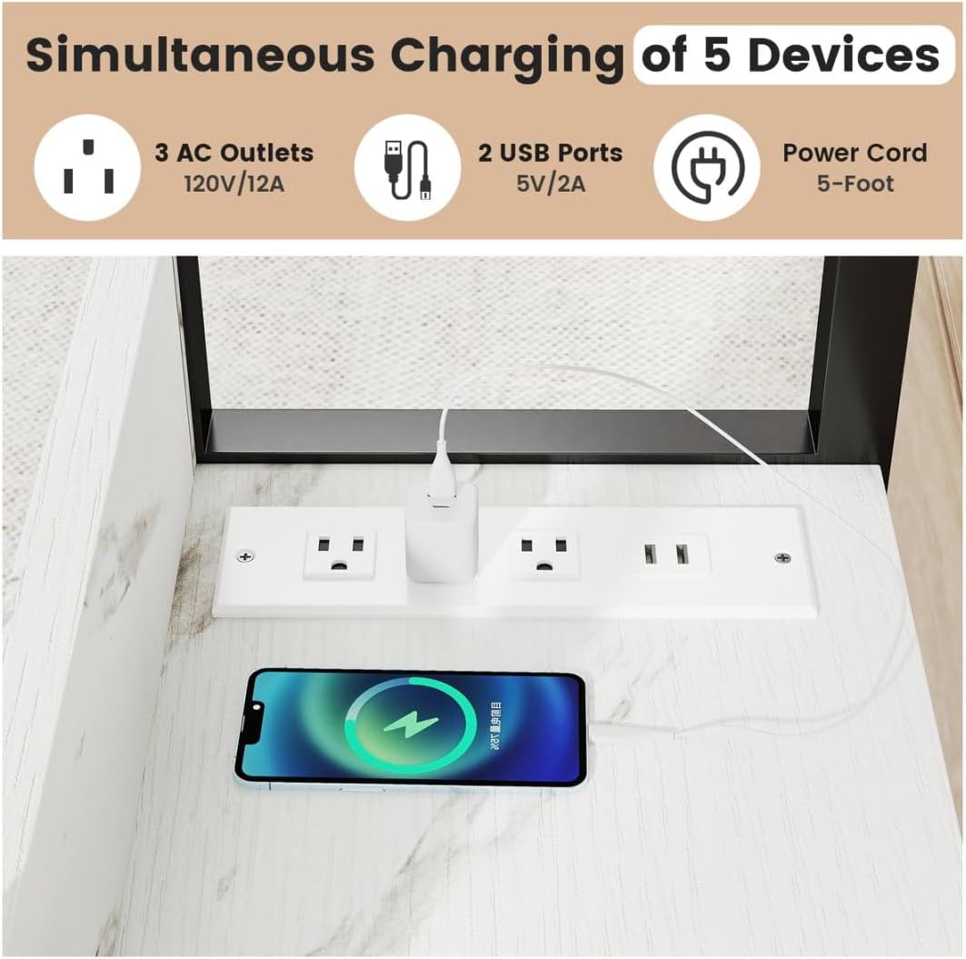 C-Shaped End Table with Charging Station — Tiltable, Height-Adjustable, Wheeled, Over-Bed Laptop & Drawing...