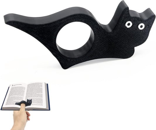 Book Page Holder for Reading, Thumb Book Page Holder, Book Holders for Reading Hands Free, Black Cat Bookmark Gift, Lightweight One-Handed Plastic Reading Accessory for Women and Readers