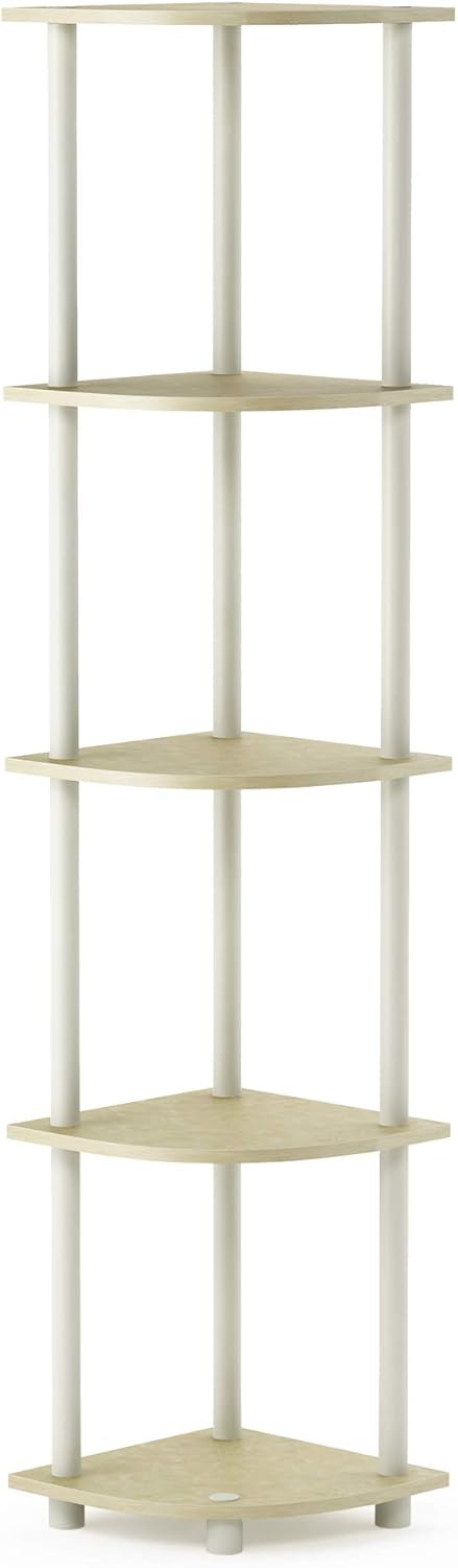 Furinno Turn-N-Tube 5 Tier Corner Display Rack Multipurpose Shelving Unit, 1-Pack, Cream Faux Marble/White