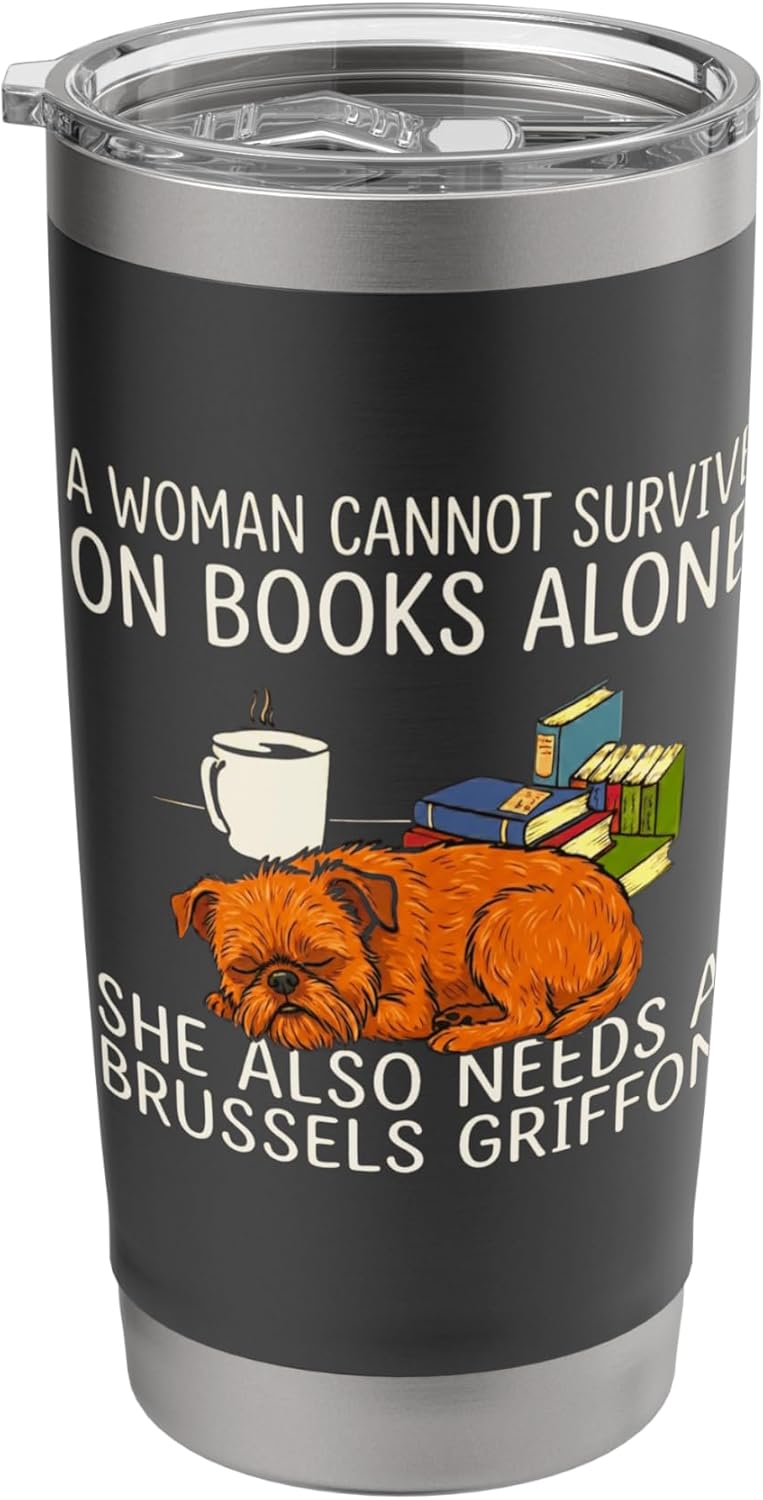 Books Coffee Brussels Griffon Funny Dog Lover Stainless Steel Insulated Tumbler