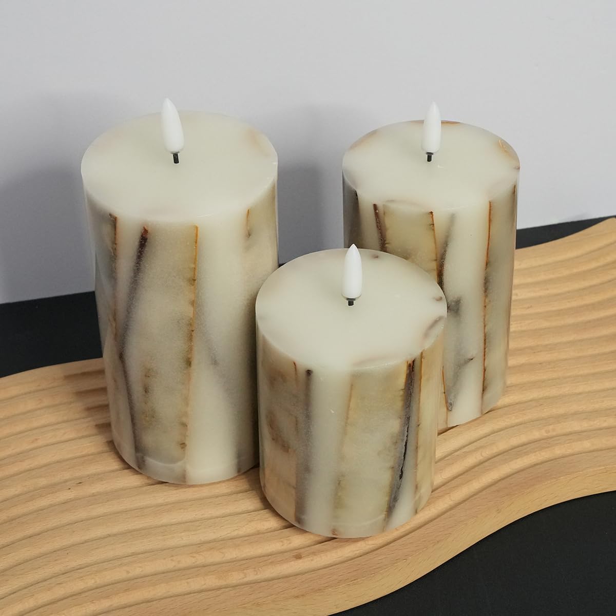 Grey Rechargeable Jar Flameless Candle, Flashing LED Pillar Real Wax Candle with Remote Control and Timer, Pumpkin Glass Electronic Candles for Room Decoration, 1 Set of 3