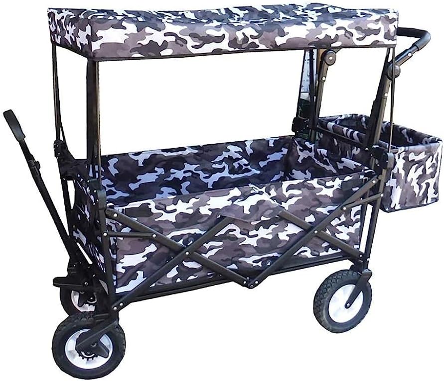 Handcart, Portable Folding Garden Trolley Cart Heavy Duty Wagon with Canopy Multi-Function Shopping Cart for Outdoor Camping Beach Pull Truck with 4 Wheels, Load 150Kg/B