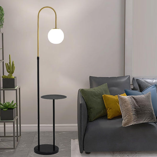 Globe Modern Floor Lamp Black Floor Lamp Height Adjustable Standing Lamps with Table & Marble Base Minimalist Metal Standing Reading Pole Lamp for Bedroom Home Decor