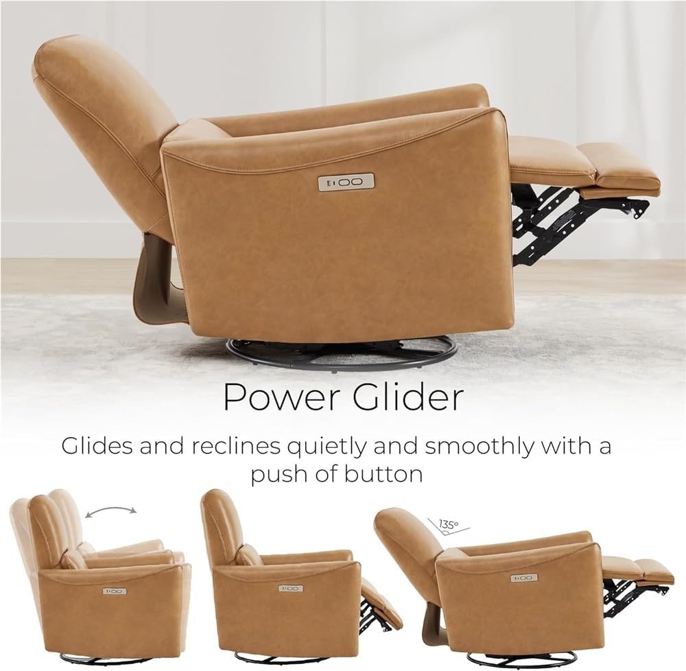 Power Recliner Chair for Living Room, Electric Leather Swivel Rocker with Lumbar Support and USB Charging Port, Ergonomic Oversized Single Sofa for Adults