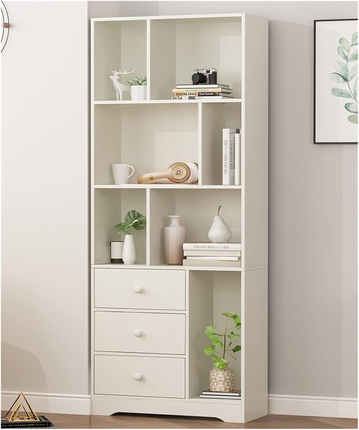Bookshelf Landing Simple Storage Narrow Slit Small Bookcase, Simple Locker Shelf for Living Room Bedroom (Color : 33x24x188cm Beech Color) (33x24x126cm Beech Door Beech)