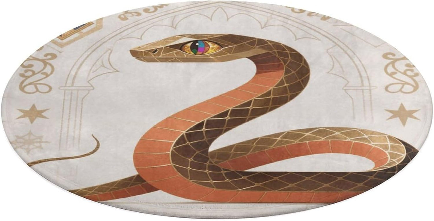 Coral Velvet Round Area Rug 3' Non-Slip TPR Backing Carpet 0.2 Inch Low Pile Snake Classic Design Door Mat Washable Decorative Floor Rug for Bathroom Kitchen Entryway Home Decor