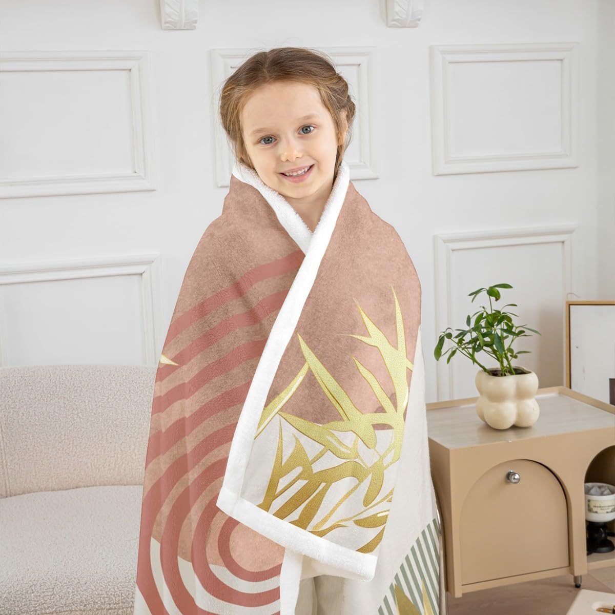 Erosebridal Mid Century Boho Throw Blanket Twin Size Abstract Retro Minimalist Blanket for Girls Women,Modern Bohemian Aesthetic Fleece Blanket Simple Bedroom Decor,Pink Green
