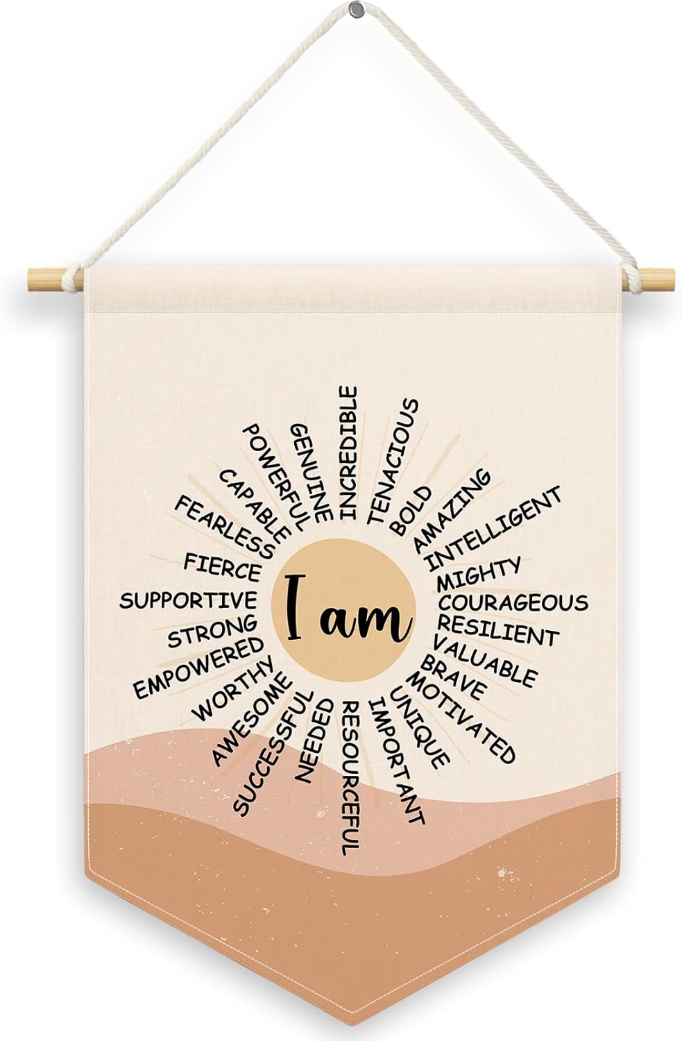 Boho Sun Inspirational Kids Room Decor, Nursery I Am Strong Amazing Banner Canvas, Positive Classroom Wall Hanging Frame Decor Art Pennant Flag for Playroom Toddler Room Preschool 11x15in