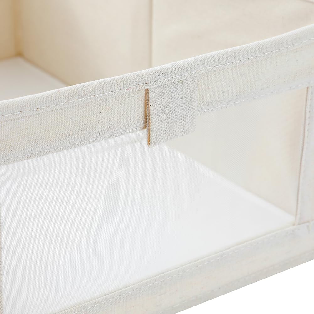 Storage Bins, 16L x 11W x 7H Inch Cotton & Linen Collapsible Storage Baskets with Window for Organizing Closet Shelf, Large Fabric Decorative Organizer and Sturdy Bottom Board,1 Pack