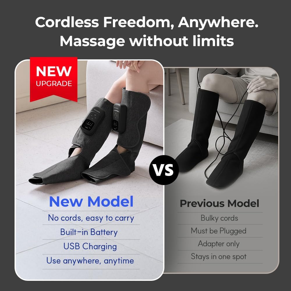 HuBDIC HubiCare Cordless Calf and Feet Massager with Heat and Air Compression for Circulation and Pain Relief, 5 Modes with 5 Intensities, Reduce Swelling, Muscles Relaxation Device (Black)
