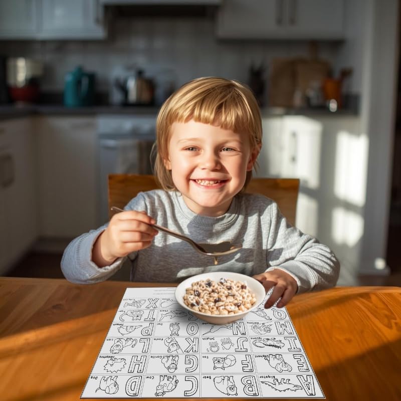 Disposable Adhesive Placemats for Baby, Kids, Toddler, 40pcs, Waterproof high-Contrast Educational Design, Ideal for Led weaning Essential, Travel, Art, Food Grade Plastic 12''x18''