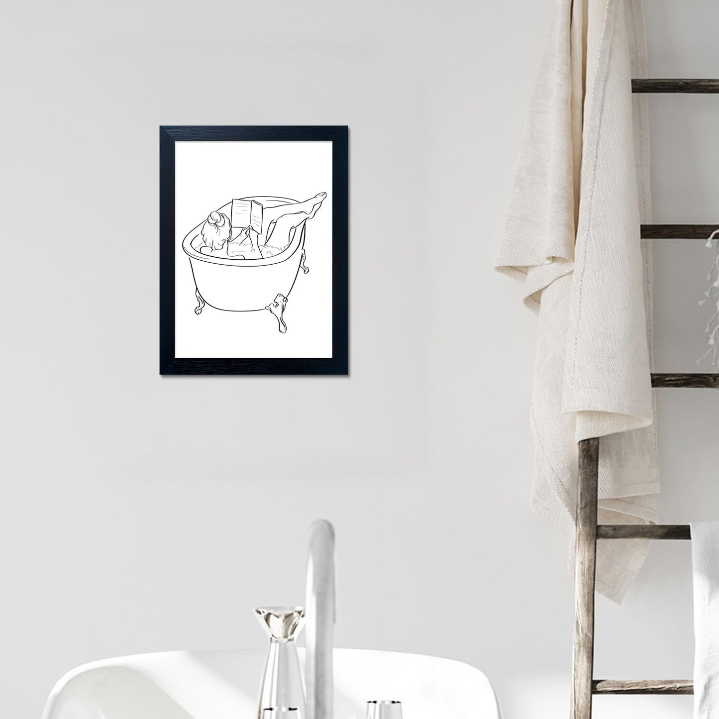Black and White Bathroom Wall Art Reading Girl in Bathtub Minimalism Bathroom Decor Canvas Paintings Funny Modern Prints Pictures