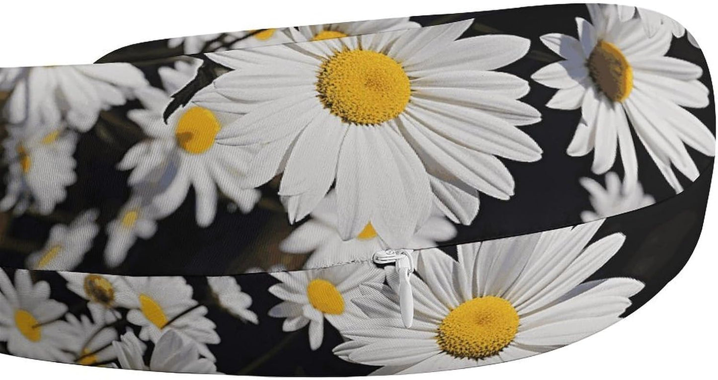 White Daisy Neck Pillow Memory Foam U Shaped Pillows Portable Pillows for Shoulder Travel Head Support Pillow with Concealed Zipper for Airplane Car Home Office