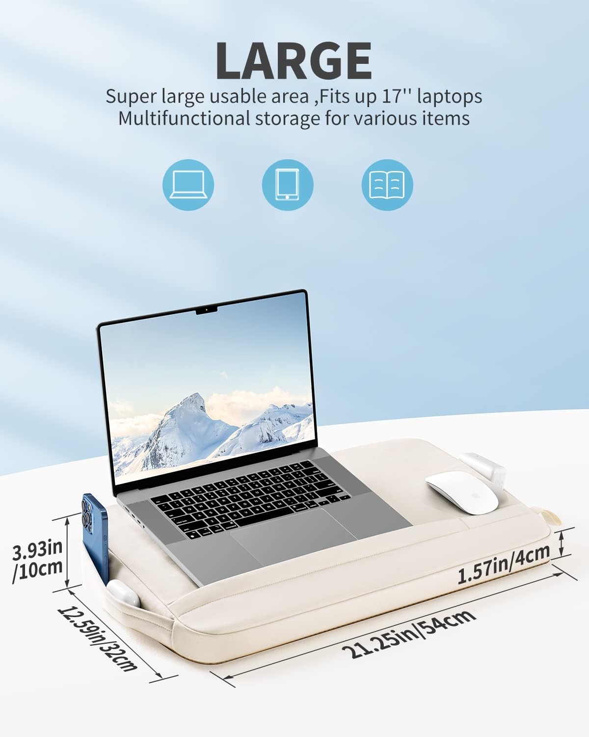 SAIJI Laptop Lap Desk with Pillow Cushion, Ultra Lightweight Portable Computer Stand Desk for Couch, Bed & Chair, Fit up to 17” Laptop & MacBook Air with Side Pocket, Rails for Airflow