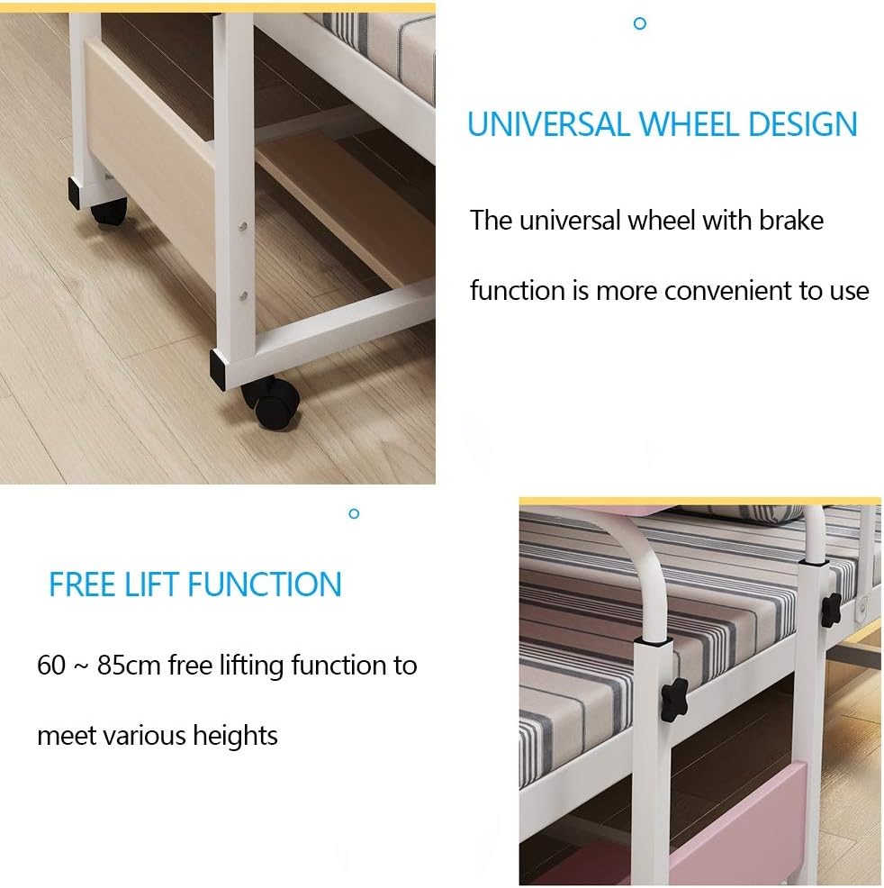 Adjustable Overbed Table with Lockable Wheels - Rolling Bedside Eating Tray for Elderly, Bedridden - Height Adjustable Medical Table for Reading
