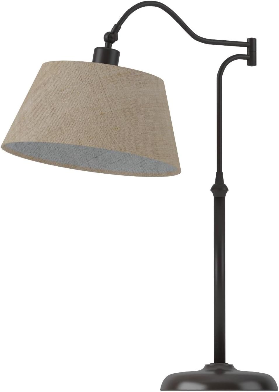 Adesso Antique Bronze Table Lamp with Burlap Shade - 180 Degree Adjustable Arm, Versatile Bedside Table, Living Room, or Desk Lamp, 27” Tall