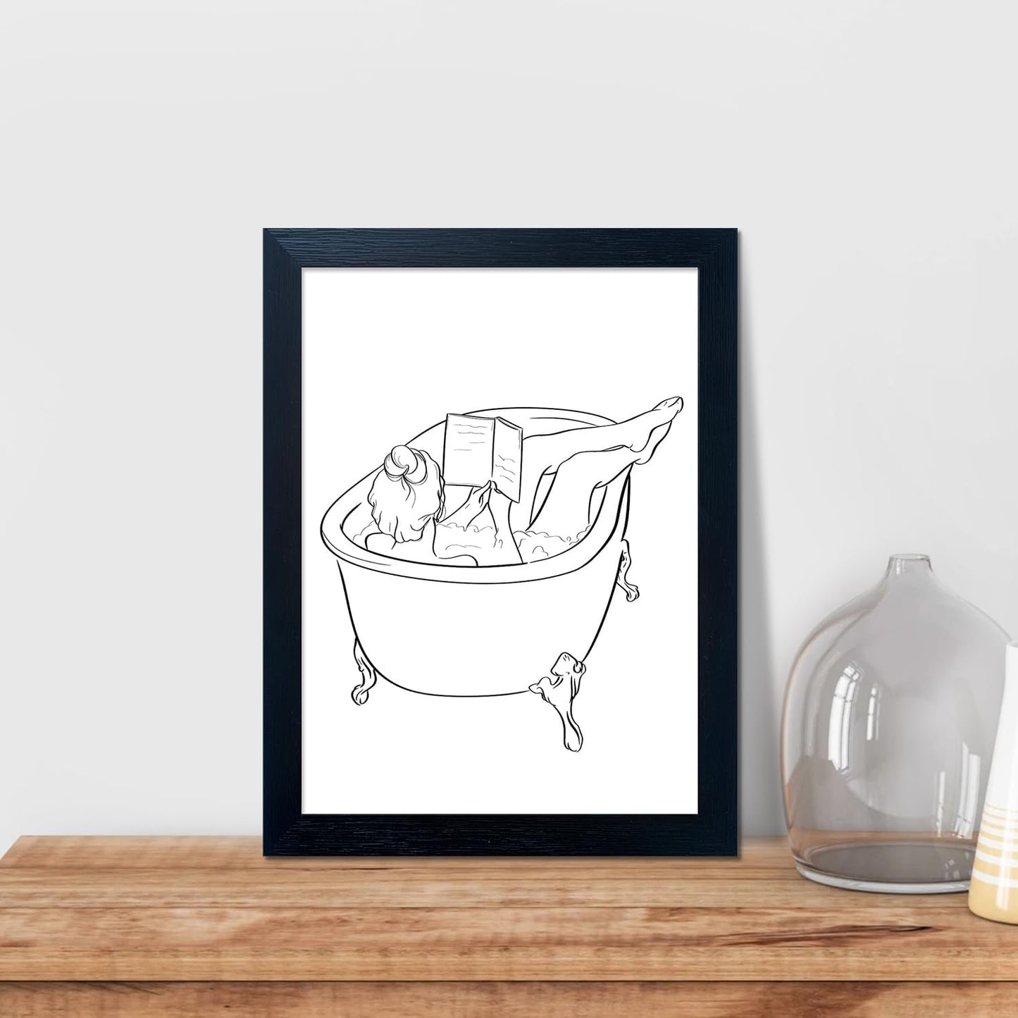 Black and White Bathroom Wall Art Reading Girl in Bathtub Minimalism Bathroom Decor Canvas Paintings Funny Modern Prints Pictures
