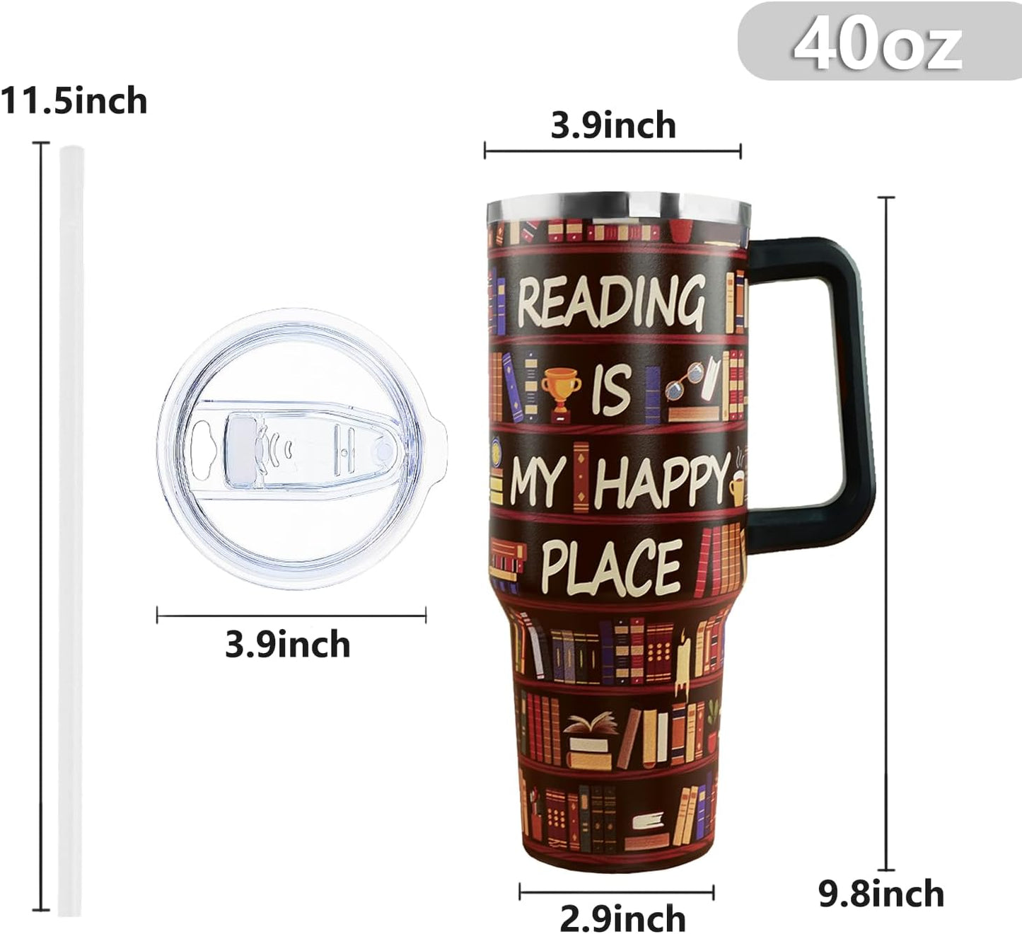 Book Lover Tumbler - Gifts for Book lovers, Readers, Bookworms on Birthday and Christmas, 40 oz Tumbler with Handle and Straw and Leak Proof Lid, Reusable Stainless Steel Books Lover Mug