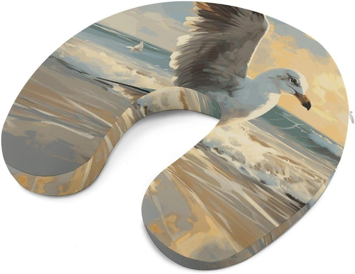 Painting of A Seagull Neck Pillow Memory Foam U Shaped Pillows Portable Pillows for Shoulder Travel Head Support Pillow with Concealed Zipper for Airplane Car Home Office
