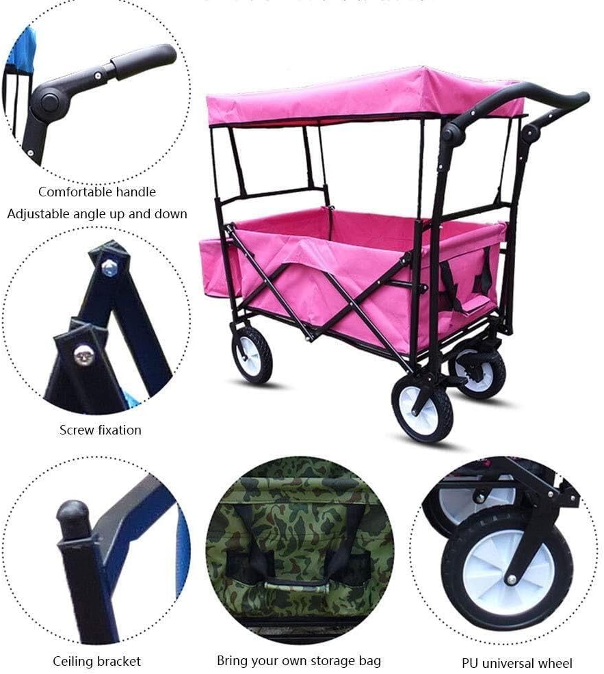 Heavy Duty Foldable Handcart with Canopy, Adjustable Handle & 360° Rotating Wheels – All Terrain Transport Trolley(Type 5)