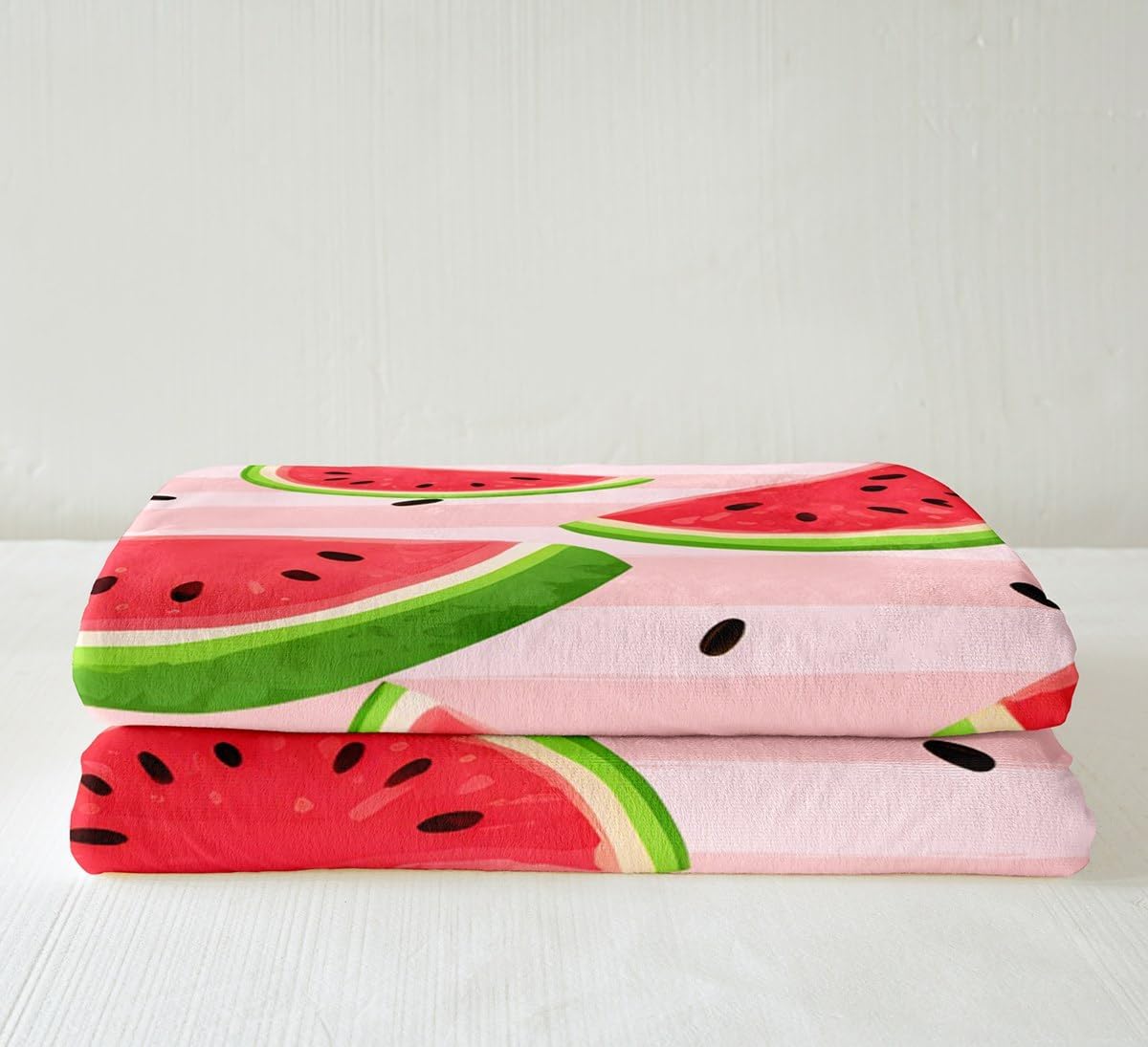 Feelyou Watermelon Fleece Throw Blanket for Girls Boys Kids Fresh Fruit Plush Blanket Pink Stripe Sherpa Blanket Summertime Fuzzy Blanket for Sofa Bed Couch,Throw 50x60 Inches