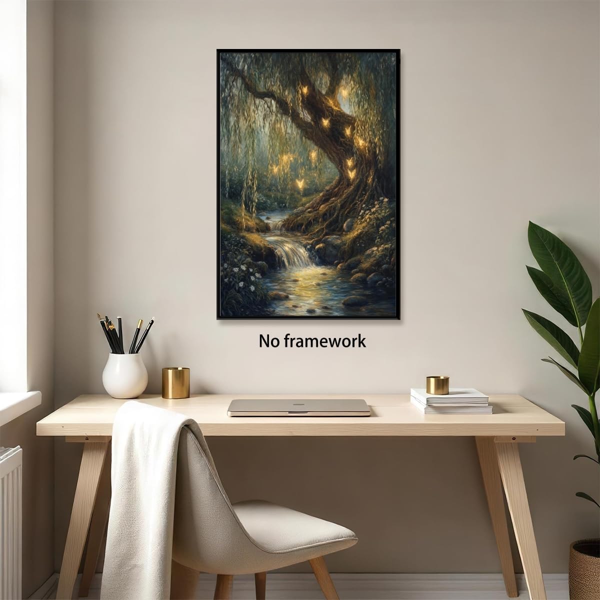Willow Tree Fairies Poster Enchanted Forest Wall Art Dark Academia Decor Vintage Nature Rustic Aesthetic Enchanted Illustration Canvas Print for Bedroom Reading Nook 12x18inch Unframed