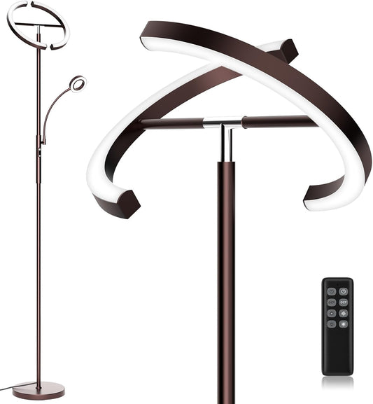 2-in-1 Brown LED Floor Lamp - 69" Dimmable Torchiere Standing Lamp with Remote Touch Control, 29W Bright Modern Floor Reading Lamp Pole Light for Living Room Bedroom Office Corner