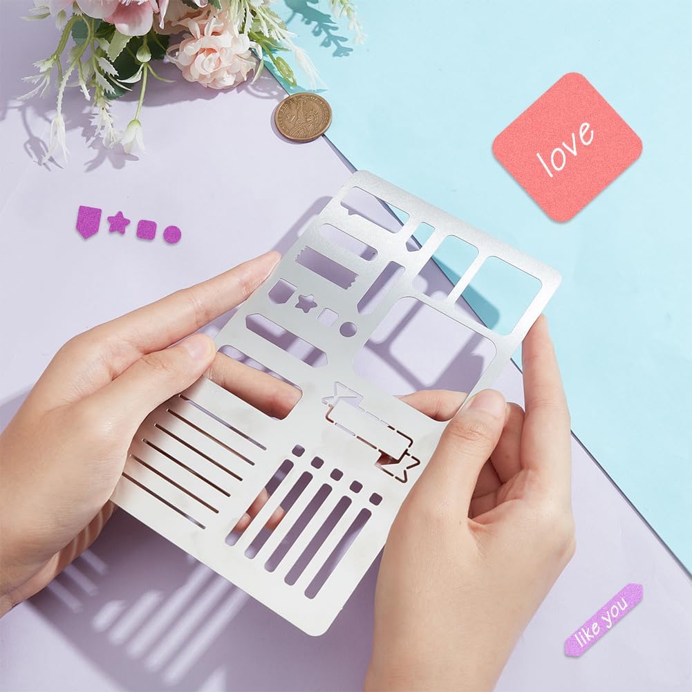 INFUNLY Bookmark Metal Journal Stencil Planner Stencils 4X7 Inches Stainless Steel Painting Stencils Kit Metal Frame Drawing Stencil Templates for DIY Engraving Painting Scrapbooking