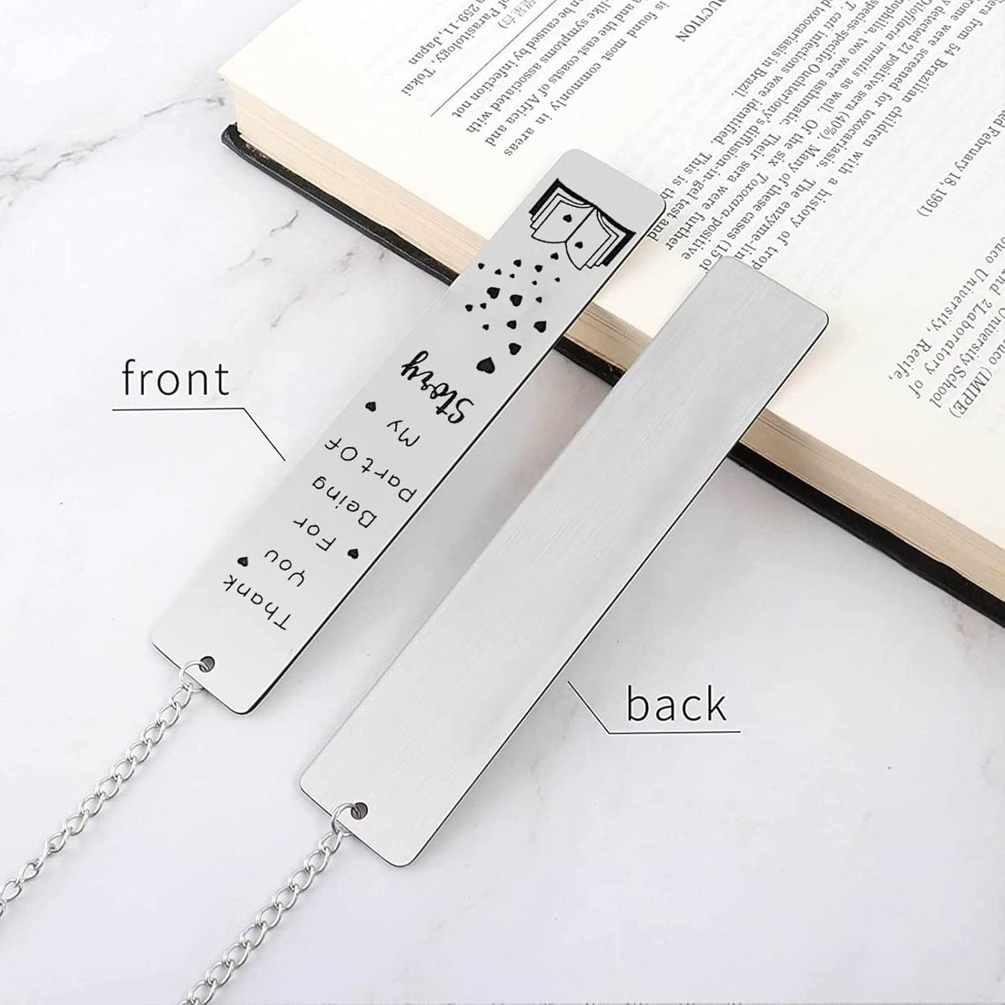 Metal Bookmark, Engraved 'Thank You For Being Part Of My Story', Stainless Steel, Silver, 5.11 x 1.02 Inches, 1 Count