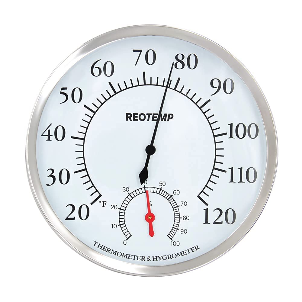 REOTEMP DTH5 Analog Desktop Thermometer Hygrometer, 5" Dial, 20/120F, Relative Humidity Gauge